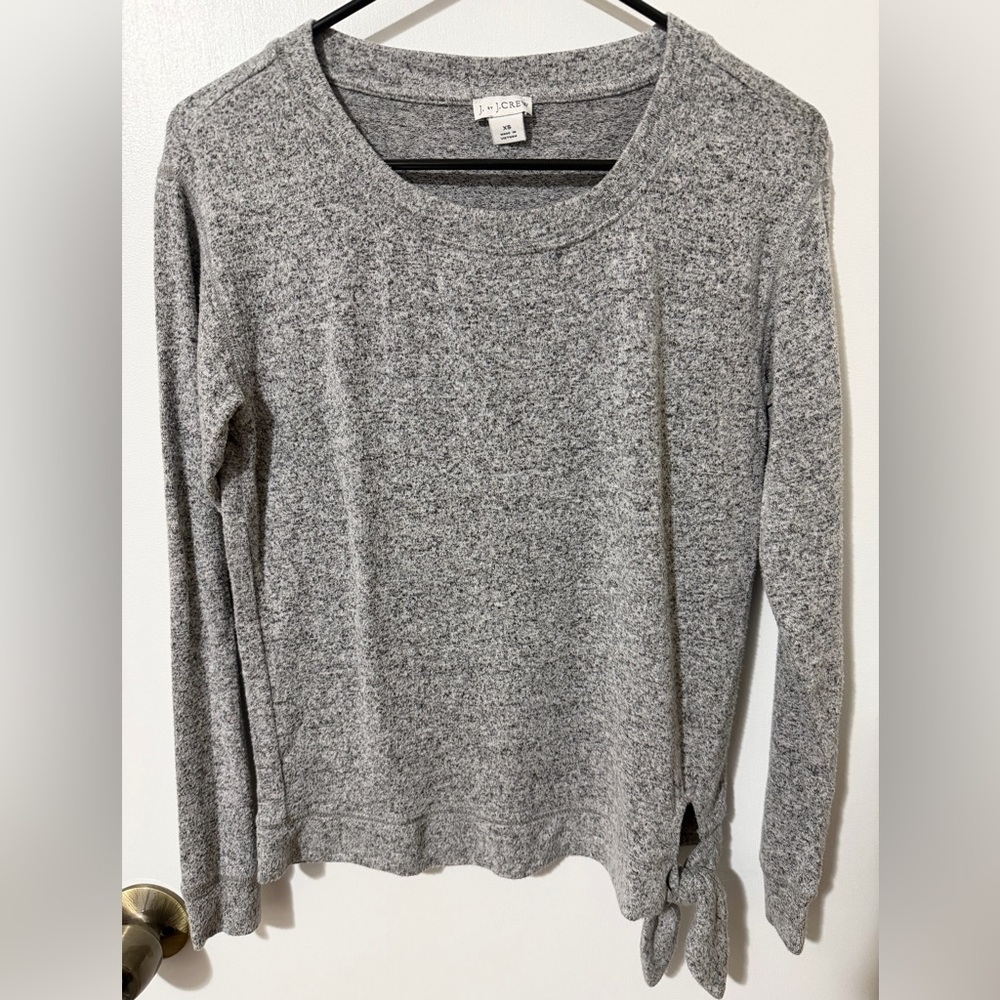 J. Crew Gray Marled Knit Tie Hem Top XS | Cozy Minimalist Side Tie Sweater